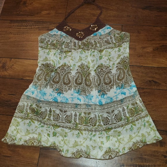 Y2k Boho Crochet Halter Top by Speechless size Medium Brown Teal Blue - Picture 6 of 6